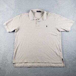 Polo Ralph Lauren Polo Shirt Mens 2XLT Beige Short Sleeve Solid Brown Pony